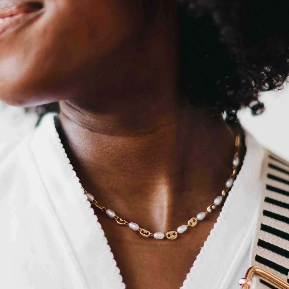 Pearl and Oval Chain Link Necklace